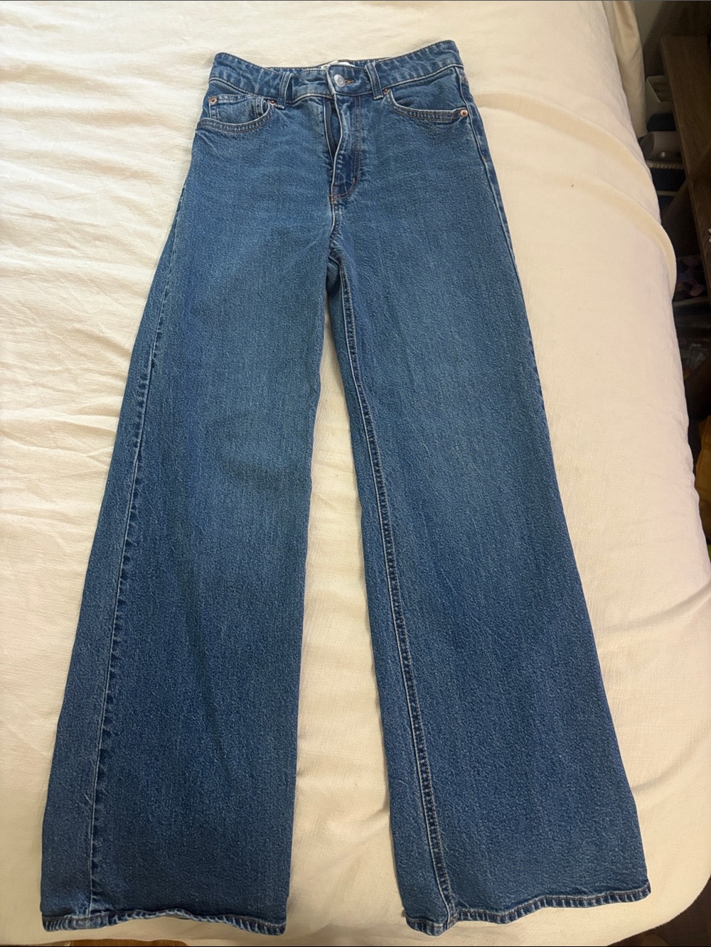 H&M Wide-Leg High-Rise Jeans in Blue Denim